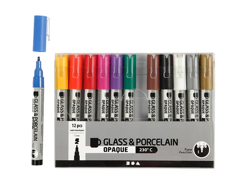 Glas- & Porseleinstiften Creativ Company 1-2mm set à 12 kleuren