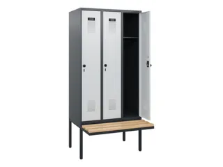 locker met bank,HxBxD 1950x900x815mm,3vak,vak B 300mm,draaigrendel - 1