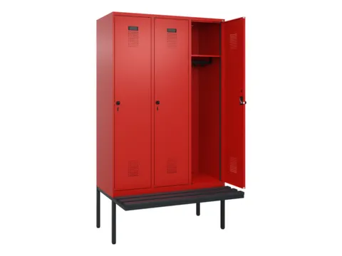 locker met bank,HxBxD 2120x1200x815mm,3vak,vak B 400mm,draaigrendel