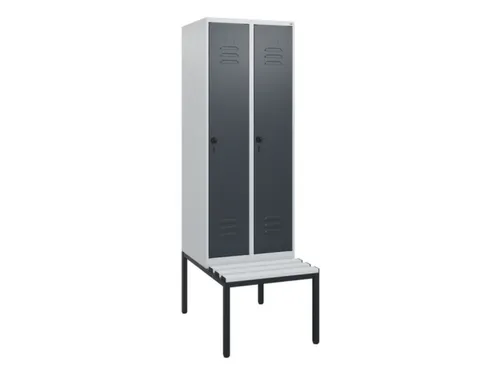 locker met bank,HxBxD 1950x600x815mm,2vak,vak B 300mm,draaigrendel