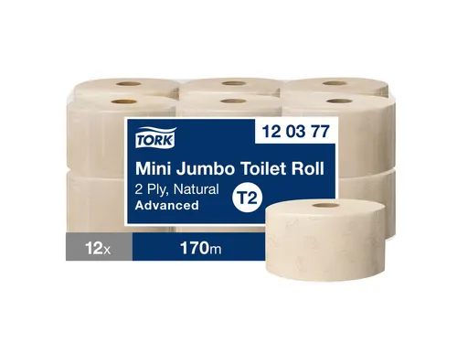 Toiletpapier Tork T2 Advanced jumbo klein 2-laags 170m naturel 120377