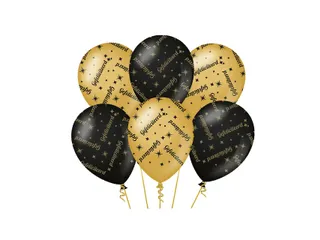 Ballonnen Classy party balloons 'Gefeliciteerd' 30cm Goud-Zwart 6 stuk - 2