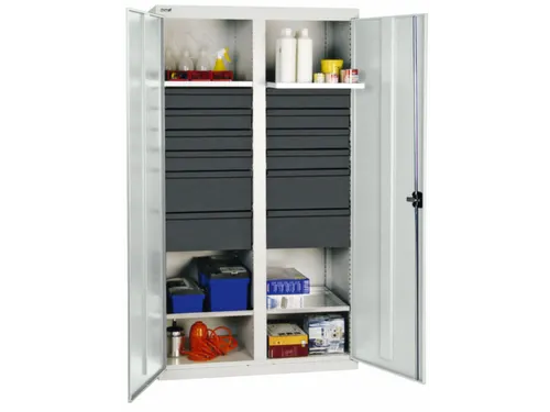 Materiaalkast 1800x1000x500mm 4legborden Uitschuifbaar 12laden Grijs