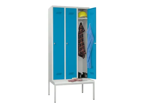 locker met bank,HxBxD 2150x900x500mm,3vak,RAL7035,front RAL5012