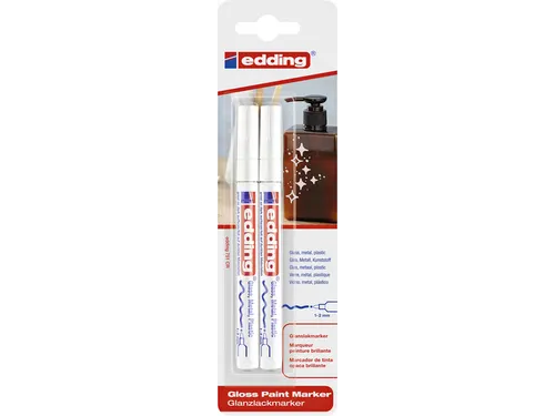 Viltstift edding 751 lakmarker rond 1-2mm blister à 2 stuks wit