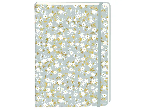Notitieboek witte bloemen A5 lijn 92 pagina's softcover grijs