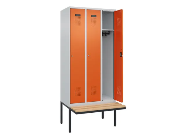 locker met bank,HxBxD 2120x900x815mm,3vak,vak B 300mm,cilinderslot