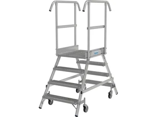 bordestrap,verrijdbaar,bordes H 1m,2x4treden m. R13-laag,aluminium