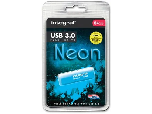 Neon USB 3.0 stick, 64 GB, blauw