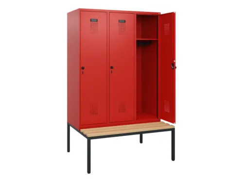 locker met bank,HxBxD 1950x1200x815mm,3vak,vak B 400mm,draaigrendel