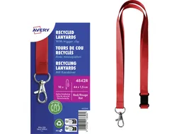 Lanyard Avery rPET rood 440x15mm met karabijnhaak 10 stuks