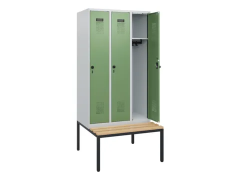 locker met bank,HxBxD 1950x900x815mm,3vak,vak B 300mm,draaigrendel