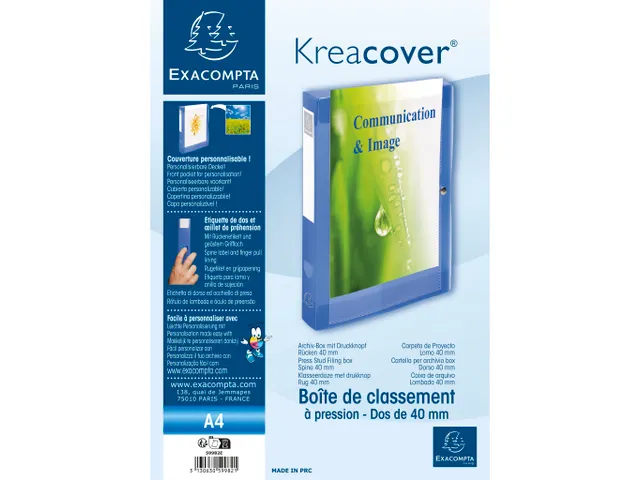 Klasseerdoos PP Krea cover rug 40mm blauw