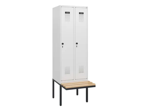 locker met bank,HxBxD 1950x600x815mm,2vak,vak B 300mm,draaigrendel