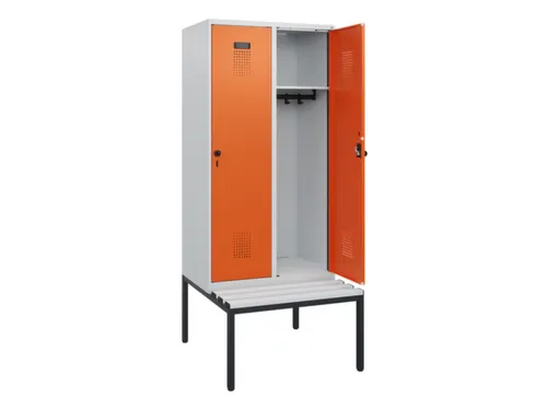 locker met bank,HxBxD 1950x800x815mm,2vak,vak B 400mm,draaigrendel