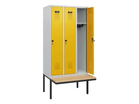 locker met bank,HxBxD 1950x900x815mm,3vak,vak B 300mm,draaigrendel