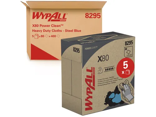 Poetsdoek WypAll X80 Powerclean 42,6x21,2cm 80vel pop-up blauw 8295