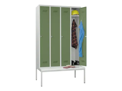 locker met bank,HxBxD 2150x1200x500mm,4vak,RAL7035,front RAL6011
