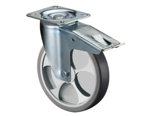zwenkwiel m. rem,draagverm. 100kg,TPE-banden,Ø 80mm,wiellager