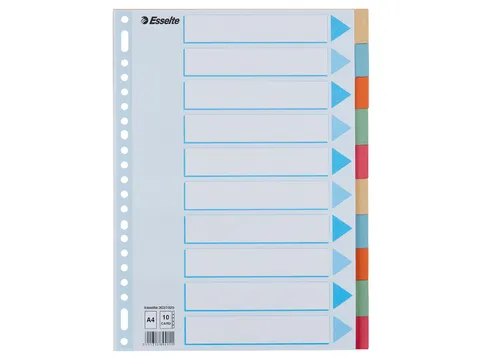 Tabbladen Esselte Premium A4 10-delig karton 23-rings assorti