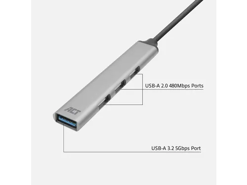 Hub ACT USB-C 3x USB-A 2.0 en 1x USB-A 3.0