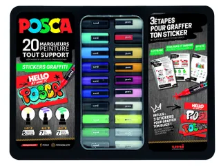 Paintmarker Uni POSCA Sticker Graffiti assorti metalen koffer à 20st - 1