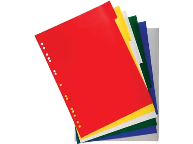 intercalaires pour ft A4, en PP 12/100e, 6 onglets, couleurs assorties