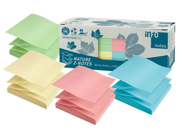 75x75mm Z-Notes ass kleur, nature, doos 12 blokken