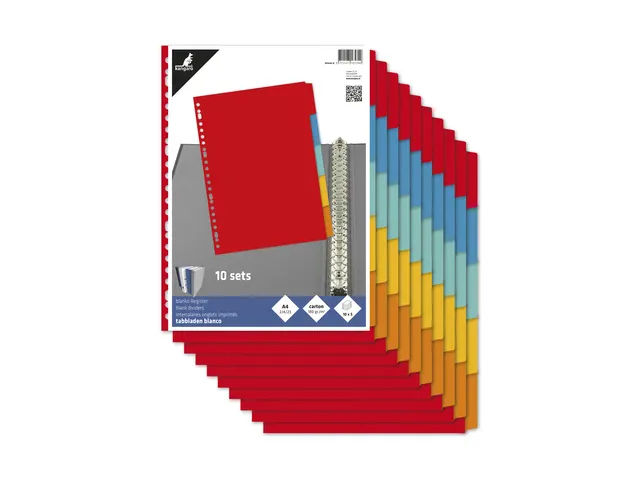 Tabblad Kangaro A4 blanco karton 5-delig 23-gaats krimp a 10 sets