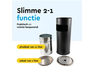Afvalbak met asbak BRASQ 11 liter AT500 zwart - 6