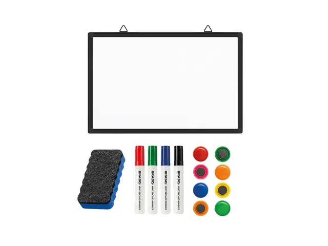 BRASQ Magnetisch Whiteboard 90x60cm Zwart met accessoire set