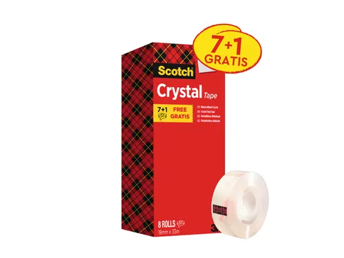 Plakband Scotch Crystal 600 19mmx33m transparant 7+1 gratis