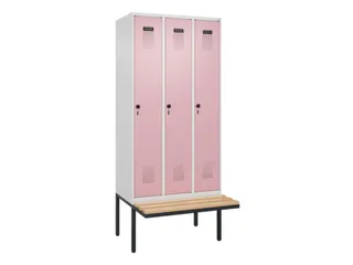 locker met bank,HxBxD 2120x900x815mm,3vak,vak B 300mm,draaigrendel - 3
