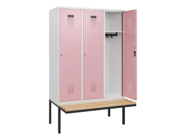 locker met bank,HxBxD 1950x1200x815mm,3vak,vak B 400mm,cilinderslot