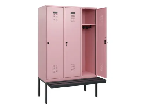 locker met bank,HxBxD 1950x1200x815mm,3vak,vak B 400mm,draaigrendel