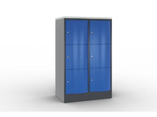 lockerkast,HxBxD 1255x770x540mm,2x3vakken,romp RAL7021,front RAL5010