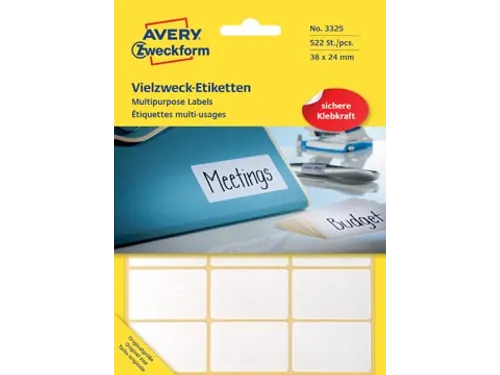 Avery Zweckform 3325 Mini Etiketten 38x24mm Wit 522 Stuks