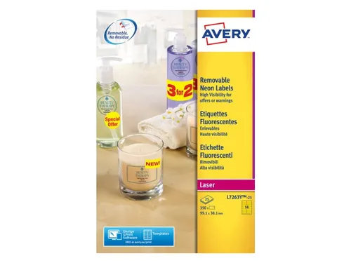 Etiket Avery L7263Y-25 99.1x38.1mm neon geel 350 stuks