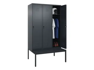 locker met bank,HxBxD 2120x1200x815mm,3vak,vak B 400mm,draaigrendel - 3