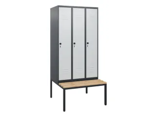 locker met bank,HxBxD 1950x900x815mm,3vak,vak B 300mm,draaigrendel - 1