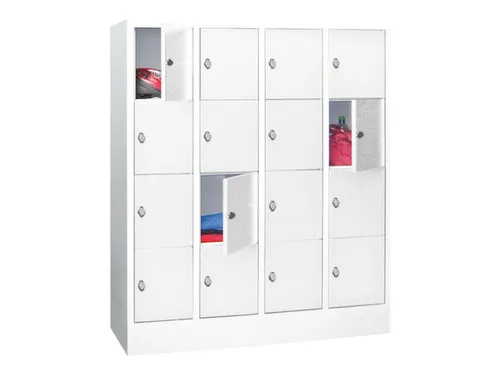 lockerkast,HxBxD 1518x1200x500mm,4x4vakken,RAL7035,front RAL7035