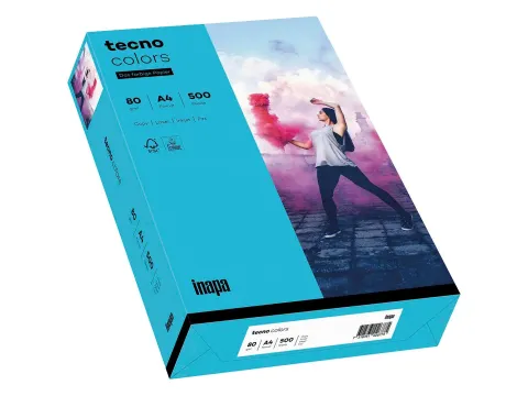 Inapa Tecno Colors Gekleurd papier A4 Intens Blauw 80 gram 500vel