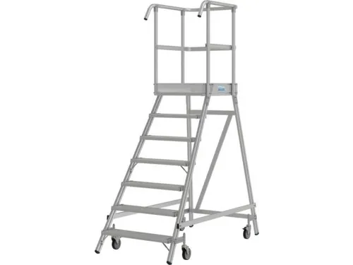 bordestrap,verrijdbaar,bordes H 1,7m,7treden,aluminium,4zwenkwielen