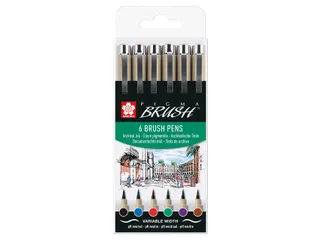 Brushpen Sakura Pigma Brush set à 6 stuks zwart - 2