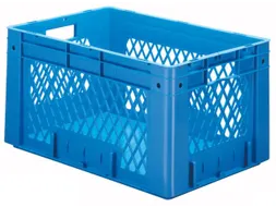 Euronorm Stapelkrat 320x600x400mm 60l Opengewerkt/Bodem Gesl. Blauw