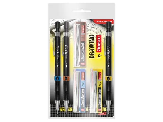 Vulpotlodenset Aristo HB 0.35/0.5/0.7mm met gratis potloodstiftjes