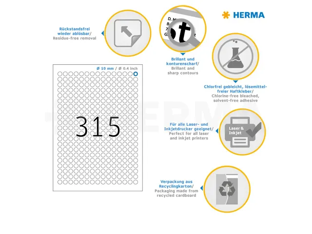 HERMA 4385 Verwijderbare etiketten A4 Rond 10mm Wit 7875 stuks