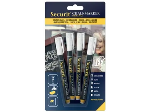 Securit Krijtmarker Small Wit, Blister Met 4 Stuks
