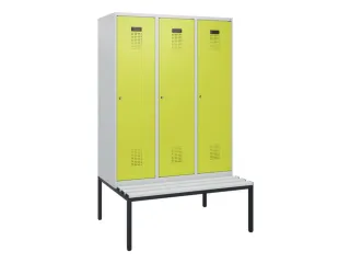 locker met bank,HxBxD 1950x1200x815mm,3vak,vak B 400mm,cilinderslot - 2