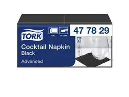 Servetten Tork 477829 Cocktail 2-laags 24x24cm zwart 1/4 vouw 200st.
